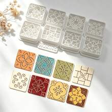 9Pcs Boho Square Pattern Polymer Clay Cutters, Vintage Tile Geometric Floral Clay Molds, DIY Handmade Earring Pendant Jewelry Craft Making Tools - 9pcs - View 3