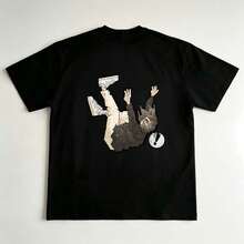 1 Casual T-Shirt, 100% Cotton, Loose Fit, With A Cartoon Exclamation Point Graphic Print On The Back, Perfect For Streetwear, - Black - View 8