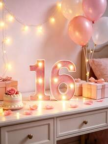 16cm 1st 18th 20th 30th 生日派對裝飾 LED 追光粉色數字燈條，附掛孔，電池供電發光數字牌 - 16cm粉紅色數字 - 查看 23
