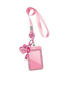 Shiny ID Card Holder With Lanyard And Matching Pendant, ID Card Storage Box, Anti-Loss Lanyard, Student ID Card Holder, Self-Service Restaurant Card Holder, Sliding Cover, Dual Card Slots, Small Card Slot, Bus Card Holder, Non-Inductive, Bank Card Holder, Metro Card Storage, Adjustable Portable ID Card Holder Decorative Keychain, Suitable For Office Workers And Students, Perfect Gift, Back To School Gift, Couple Card Holder, Bank Card Holder, Travel Essential - Multicolor - View 12