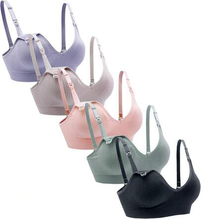 Sujetador de lactancia 5 piezas sin aros cuello en V maternidad sujetador de lactancia bralette escote bajo para dormir y amamantar con extensores