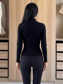 女款都會時尚拉鍊開襟外套 - 黑色 - 查看 4