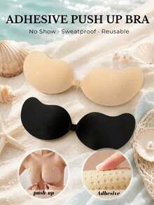 2pcs/Pack Adhesive Invisible Backless Bra Pads, Self-Adhesive Mango-Shaped Bra For Women, Suitable For Backless Dresses, Parties, Evening Events, Graduation Ceremonies, Dates, Music Festivals And Other Occasions, All Year Round - Apricot - View 2