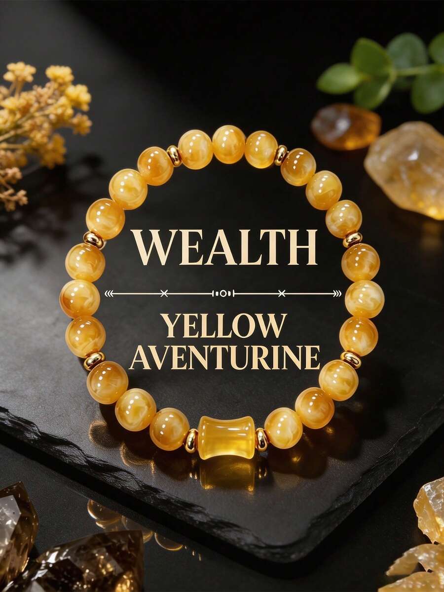 Yellow Citrine Beaded Bracelet Symbolizing Wealth, Helps Attract Wealth And Opportunities, Handmade Spiritual Jewelry With Bamboo Knot Pendant, Suitable For Daily Wear - Multicolor - View 1