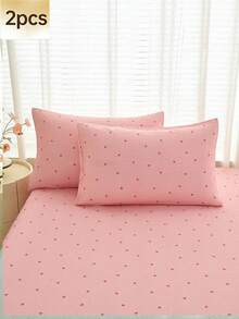 2pcs Pink Striped Heart Pattern Pillowcase And Decorative Throw Pillow Cover Set, Suitable For Bedding - Pink - View 2