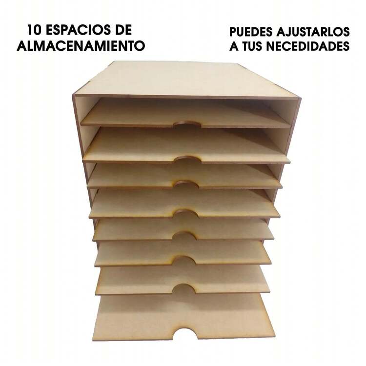 Exhibidor Organizador De Hojas Carta Mdf 10 Compartimentos - Natural - Añade 9
