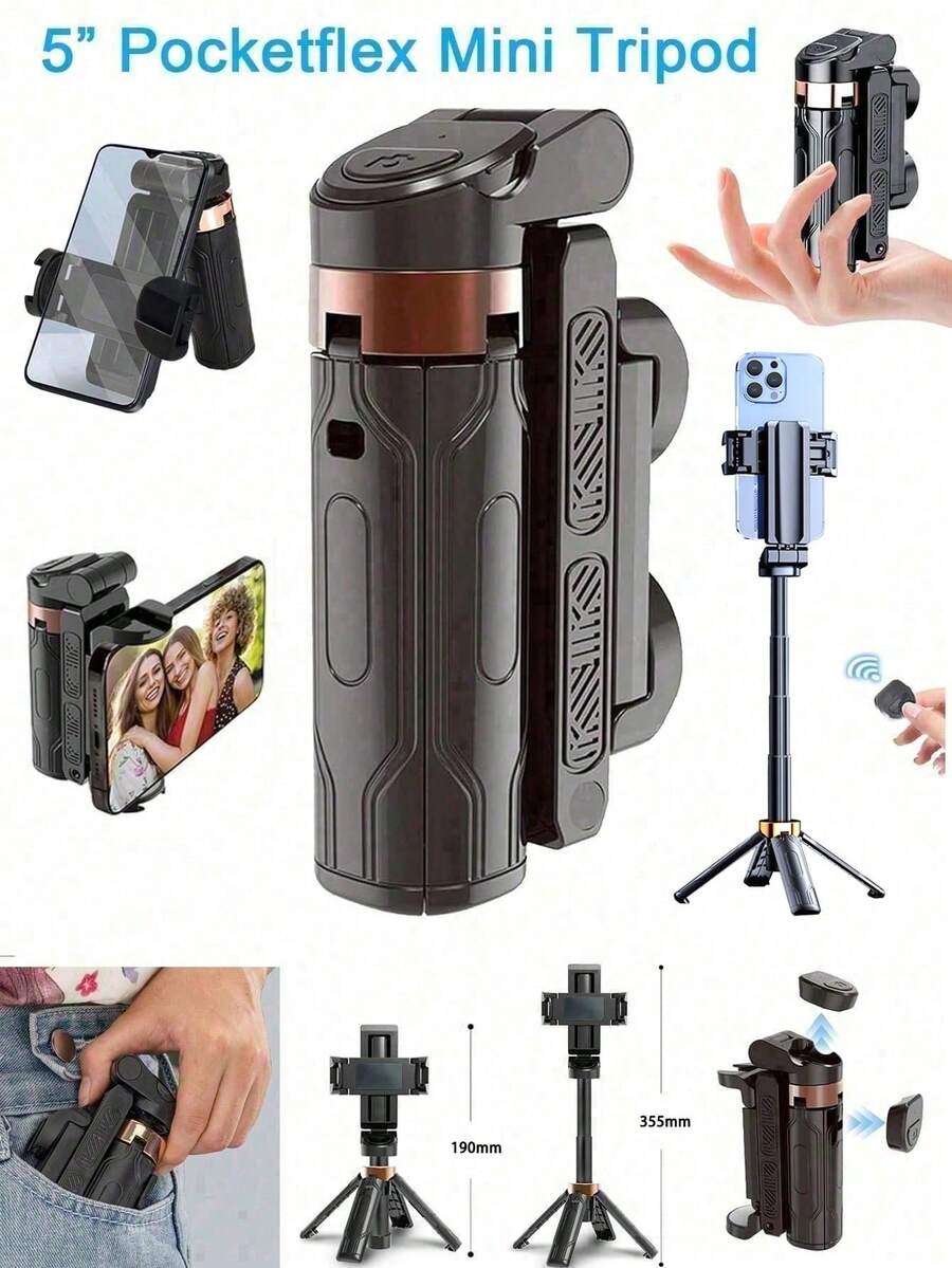 Pocketflex Mini Tripod, Aluminum Alloy Material, 360° Flexible Rotation Selfie Stick, One-Button Switch, 3-In-1 Phone Tripod, Retractable Handle, Detachable Remote Control, Pocket-Sized, Ultimate Travel Photography Gear - Multicolor - View 1