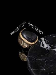 Stainless Steel 316 Golden Elegant Luxury Exquisite Rectangular Jumbo Black Stone Ring For Women Prom Banquet Date Gift - Black - View 4
