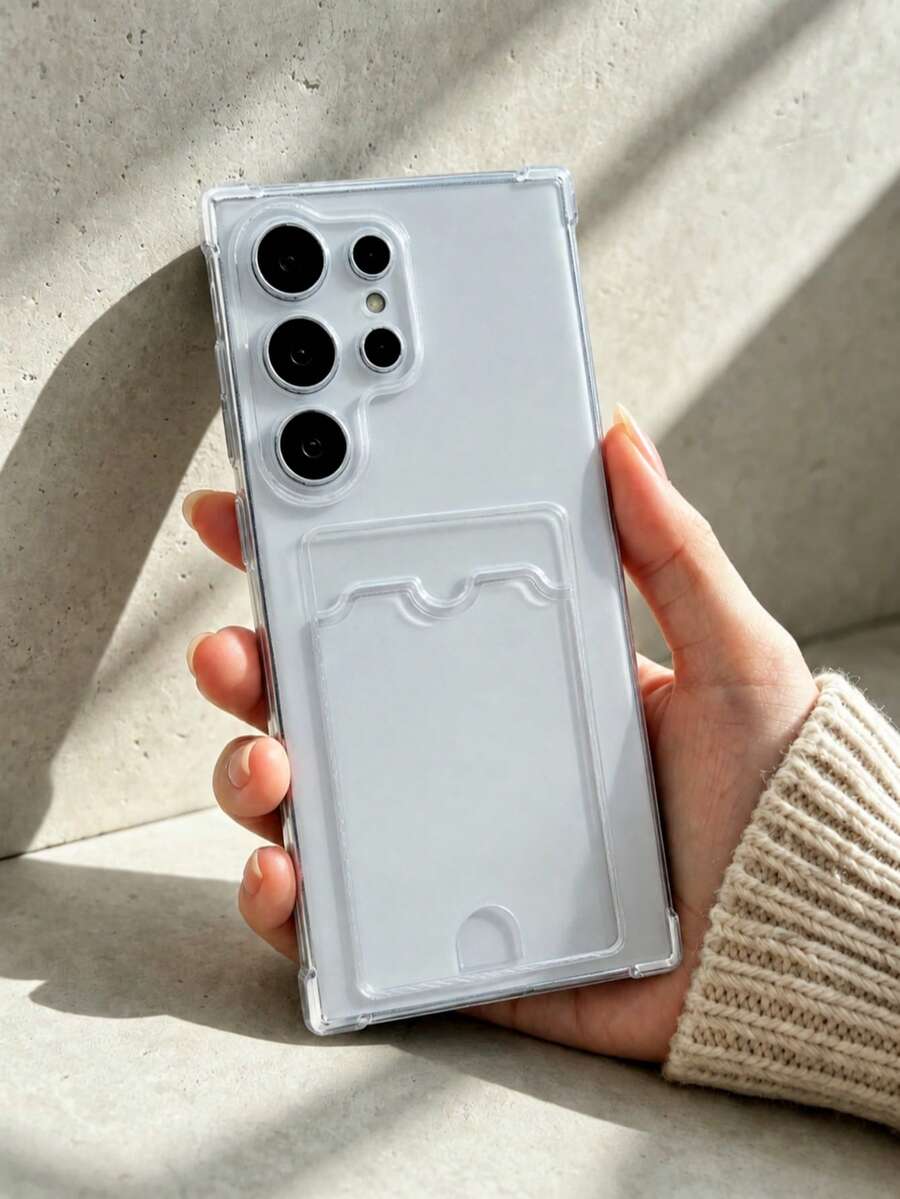 Transparent Air Cushion Anti-Drop Card Slot Phone Case, Back Card Slot For Card Storage Full Coverage Protective Shell, Minimalist Fresh Style Suitable For Samsung Galaxy S26 Ultra/S26 Plus/S26/S25/S24 Ultra/S24 Plus/S24/S23 Ultra/S23 Plus/S23 Series, Practical Commute Gift