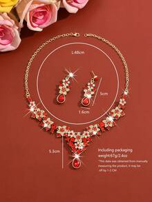 Set Perhiasan Leher V Mewah Bergaya Vintage dengan Hiasan Berat, Cocok untuk Pernikahan, Pesta Malam, dan Aksesoris Pesta Dansa - 1742 Emas Merah - HB - View 4