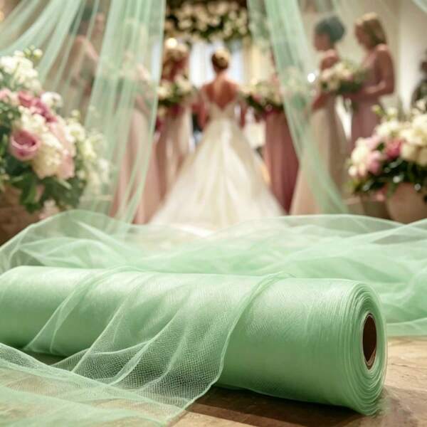 1 Roll, Fresh Light Green Tulle Fabric, Transparent And Lightweight, Soft And Smooth Texture, Gentle And Soothing Color, Perfect For Forest Weddings, Outdoor Ceremonies, Luxury Dinners, Birthday Parties, Spring Themes, Stage Backdrops