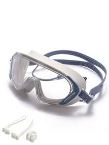 Gafas de natación de marco grande para adultos, gafas de natación unisex con amplio campo de visión, lentes claras de alta definición, correa doble ajustable con ajuste cómodo, equipo de natación para entrenamiento en piscina y fitness, incluye clip nasal y tapones para los oídos - Amarillo - Ver 3