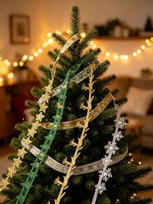 2pcs/1pc Christmas-Themed Decorative Ribbon For Gift Wrapping-Suitable For Christmas Parties, Christmas Tree Decorations, Themed Parties, Thanksgiving, New Year's, Christmas Party Favors, Holiday Parties, And Festive Scene Decorations. - One Size Fits All - View 2