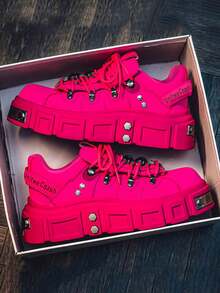 GAISIMA Premium New Dad Style Metallic Punk Men's Height-Increasing Thick Sole Design Fashion Chunky Derby Casual Shoes Colorblock - Pink - View 5