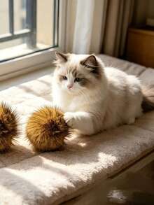 1/2/3/4/5pcs Rabbit Fur Cat Teaser Ball, Spherical Silent Soothing Cat Ball - Multicolor - View 5