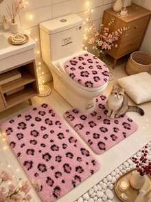 1pc/2pcs/3pcs Pink Leopard Print Bath Mat, Bathroom Rug, Door Mat, Small Rug, Carpet, Floor Mat, Home Decor, Area Rug, Outdoor Mat, Bedroom Rug, Washable Carpet - Multicolor - View 3