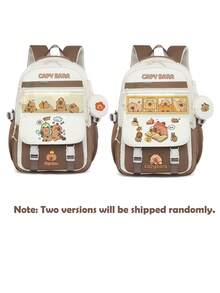 1pc Cute Capybara Colorblock Backpack, Lightweight Multi-Compartment Student Bag, Can Hold Textbooks, Laptop And Umbrella, Unisex - Brown - View 7