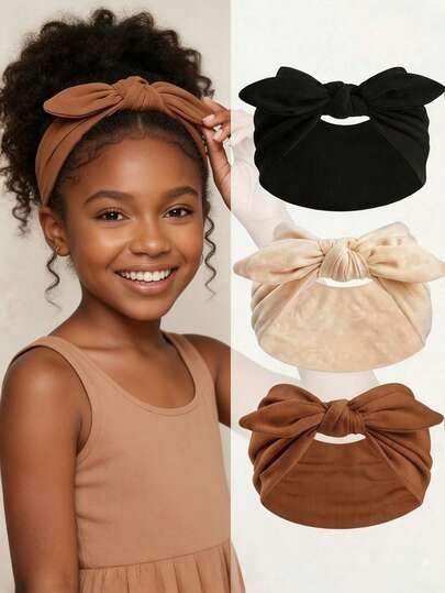 1/3/6pcs Girls Bow Rabbit Ear Headband, Bohemian Style Wide Cute Rabbit Ear Knotted Hair Hoop