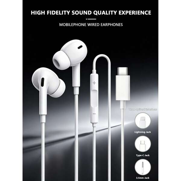 有線 EarPods Lightning 接頭入耳式耳機，內建遙控器與麥克風，支援音樂/通話/音量控制，相容 iPhone 17/16/15/14/13/12/11/XR/XS/X/8/7/SE/Pro/Pro Max