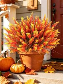 6pcs/3pcs/1pc Autumn Artificial Lavender, Synthetic Plastic Artificial Plants, Autumn Home Decor, Outdoor Potted Flowers, Rustic Farmhouse Style, Autumn Floral, Indoor/Outdoor Decorative Artificial Flowers - Multicolor - View 6