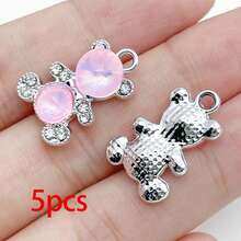 5/20pcs Silvery Plated Pink Rhinestone Charms Ballerina Fairy Butterfly Bear Moon Star Bow Shell Pendant For DIY Necklace Earring Jewelry Making - Pink - View 22