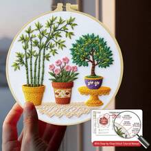1PC 15*15cm/5.9*5.9in 20*20cm/7.9*7.9in, Houseplants Embroidery Kit, DIY Handmade Embroidery Set For Adult Beginners, Home Gift, Women's Sewing Gift, Including User Manual, Printed Pattern Fabric, Embroidery Frame, Needle And Thread. - Indoor Plants - View 2