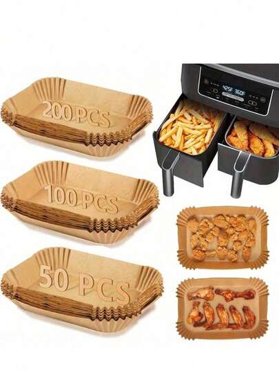 5-500pcs Large Size Air Fryer Liners, Kitchen Food Paper, Plate Liners, Oil-Absorbing Paper, Pizza And Chicken Wing Food Storage Basket Liners, Gift, Party Food Storage Accessories