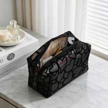 1pc Women's Mesh Breathable Makeup Bag, Multiple Pattern Colors Available, Portable Lipstick Touch-Up Storage Bag, Suitable For Daily Use And Carrying - Black - View 6