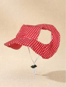 1pc Cute Windproof Sun Protection Hat, Ear-Exposed Design, Anti-Hair Loss Adjustable, Suitable For Small Pet Dogs To Wear Outdoors All Year Round - Red - View 8