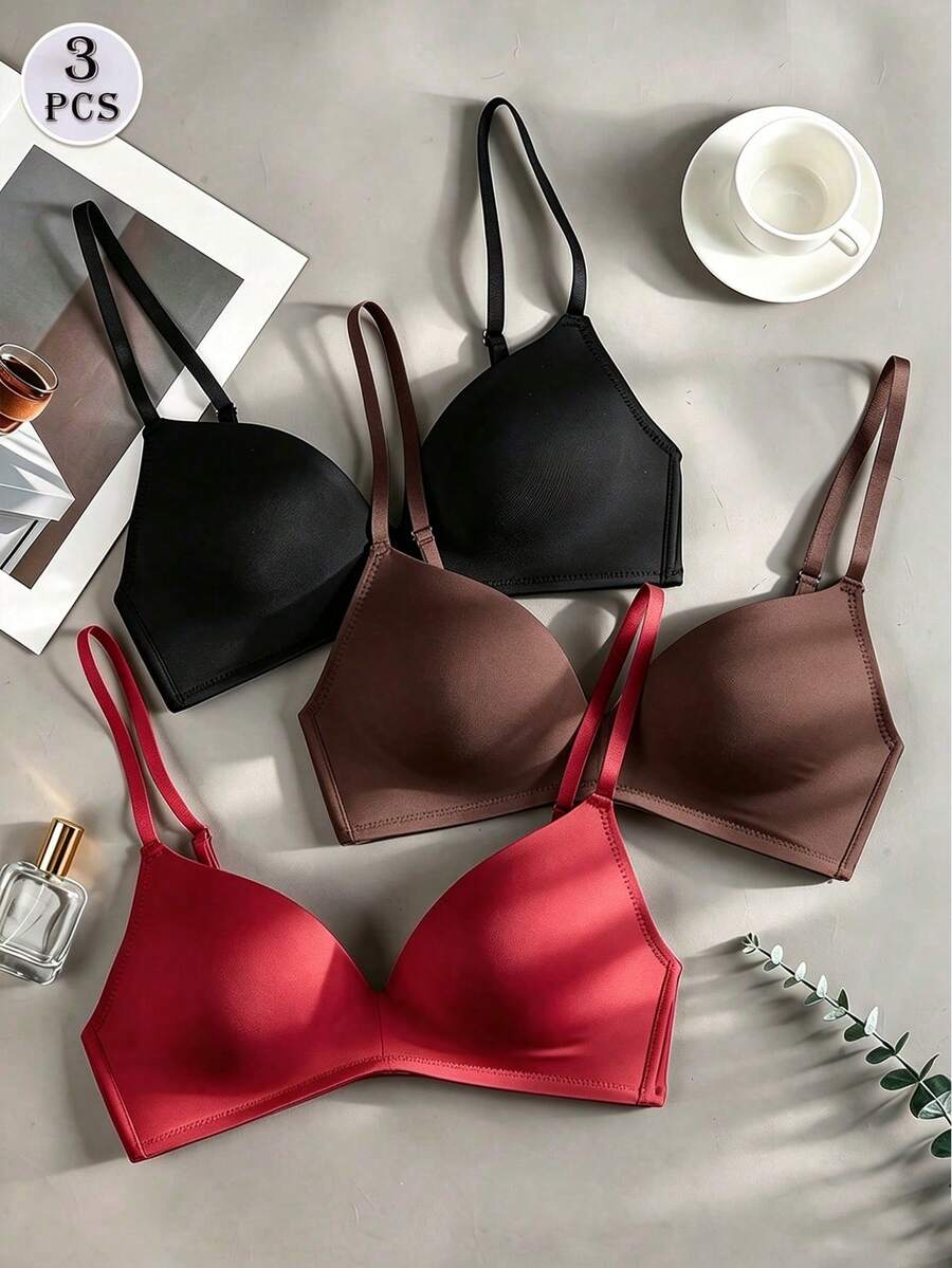 3pcs/Set Women's Wireless Bra, Simple & Comfortable, Soft & Breathable Fabric, Suitable For Daily & Special Occasions - Multicolor - View 1
