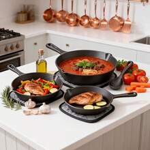 3pcs Heavy-Duty Cast Iron Skillet Pan Set - Pre-Seasoned Round Cookware With Stovetop & Even Heat Distribution, Featuring An Uncoated Skillet With A Handle, Versatile For Home Cooking, Outdoor Camping Grilling, Steaks, And Omelettes - View 4