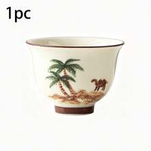 1/2/4/6pcs Ceramic Tea Cups, Beige Handmade Painted Coconut Tree & Camel Pattern Tea Cups, Arabic Tea Cups, Coffee Cups, Water Cups, Suitable For Home Tea Drinking, Water Drinking, Family Gatherings And Friends Parties, Also A Great Gift - Multicolor - View 17