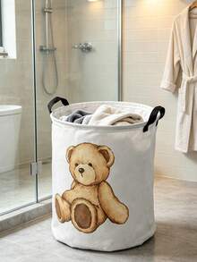 Cute Teddy Bear Print Laundry Basket, Large Capacity, Suitable For Daily Home Use, Bathroom Storage, Clothing Storage, Gift For Her, Halloween And Christmas, Practical Gift - Multicolor - View 7