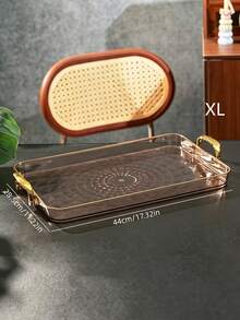 Tray, Gold Thickened Transparent PET Rectangular Tray With Handles, Plastic Storage Tray, Suitable For Tea Cups, Water Cups, Gold Rim Style - Amber - View 16