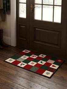 1pc Christmas Themed Pattern Velvet Carpet, Soft, Home Decor, Room Decor, Autumn Decor, Autumn Home Decor, Home Supplies, Doormat, Living Room Carpet, Kitchen Mat, Kitchen Decor, Bedroom Decor, Bathroom Decor, Bathroom Mat, Easy To Clean - Multicolor - View 4