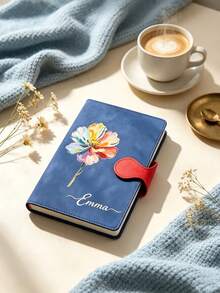 Custom Floral Daisy Notebook, Personalised Name Journal, Back To School Essential, Stylish Hardcover Notepad, Gift For Students, Back To School Gift For Teachers And Students, Daily Writing Planner, Decorative Floral Cover Notebook - Multi-color - Round Button Month Flower Notebook - View 6
