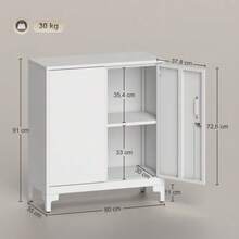 Metal Office Cabinet, Lockable Doors, Office Chest Of Drawers, 2-Tier Design, Black - White - View 3