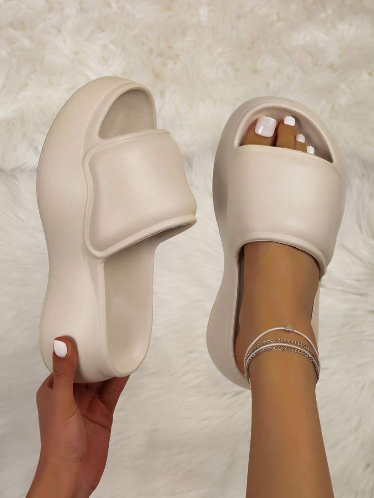 luofu New Summer Women Casual Simple Platform Thick Sole Solid Color Sandals, Fashion Outdoor Beach Party High Heel Slippers,Travel Essential - Khaki - View 1