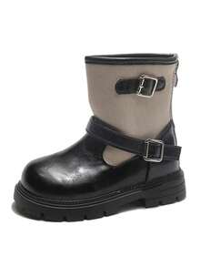 Sepatu Bot Setengah Betis Model Vintage Warna-warni untuk Anak Perempuan dengan Gesper Logam, Sol Tebal, Bagian Bawah Lembut Anti Selip, Sepatu Bot Pergelangan Kaki Modis untuk Musim Gugur/Dingin - Hitam - View 6