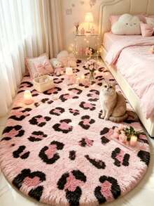 1pc Pink Leopard Print Decorative Rug, Love & Healing Bedroom Decor, Small Rug, Carpet, Home Decor, Living Room Rug, Living Room Small Rug, Bedroom Rug, Living Room Home Decor, Outdoor Rug, Washable Rug - Multicolor 3 - View 2