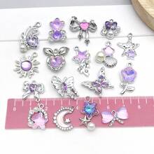 5/20pcs Silvery Plated Purple Rhinestone Charms Dolphin Shell Star Heart Butterfly Owl Pendant For DIY Necklace Earring Jewelry Making Findings - Mauve Purple - View 5