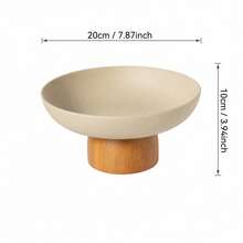 1pc 7.87/9.06inch Thick Ceramic Round Fruit Plate With Solid Wood Feet, Exquisite Dried Fruit Plate Dessert Plate, Creative Cake Plate Front Desk Candy Fruit Plate, Desktop Storage High Foot Plate - Stoneware+Brown - View 10