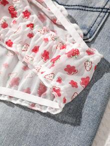 5pcs/Pack Girls Style Mesh Women's Triangle Panties, Heart & Ditsy Floral, Ruffle Waistband With Small Bow, Lightweight Soft Skin-Friendly Sweet Women's Triangle Panties - Multicolor - View 6