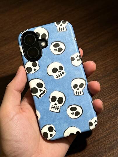 1pc Cool Gothic Style Cartoon Skull Graphic Pattern Phone Case, Shock‑Absorbing Anti‑Collision Protective Cover, Suitable For Dating Shopping Gathering, Practical Festival Present For All Genders, Compatible With IPhone11 12 13 14 15 16 17 Pro Max,Halloween Gift