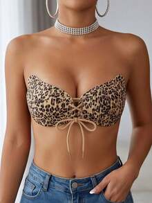 YIYANG 2/1pc Women's Leopard Print Invisible Adhesive Bra, Strapless Backless Breast Pads, Adjustable Tie-Up Push-Up Bra, Seamless Fit, Suitable For Evening Dresses With Low Neckline And Open Back - Multicolor - View 1