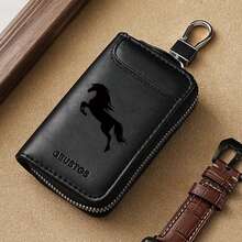Galloping Horse Silhouette Key Fob Case Crossgrain Leather Zipper Keychain Wallet With Silver Metal Hook - Multicolor - View 14