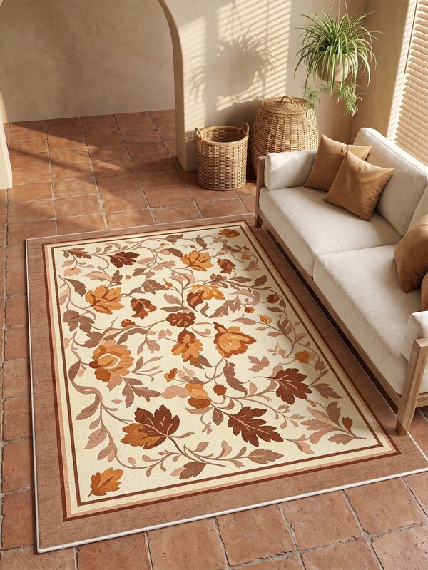 1pc Modern Minimalist Style Pink Floral Patchwork Pattern Living Room Rug, Suitable For Bedroom, Dining Room, Office, Home Decor And Doormat, Applicable For Various Occasions Such As Music Festival, Wedding Venue And Daily Home Use
