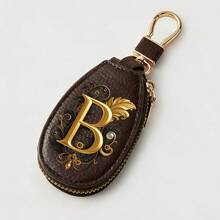 Litchi Pattern Key Bag -Black Gold Letters A-Z Car Key Protection Cover,PU Key Storage Clip,Zipper Bag,Car Key Storage Device,Car Keychain,Unisex Gift - Multicolor - View 46