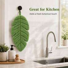 (Leaf-Shaped Towel + Hook Set) / Soft Absorbent Hanging Towel / Wall Hook / Suitable For Bathroom, Kitchen, Home Decor / Great Gift For Plant Lovers / Cute Style / Can Be Hung For Use - Multicolor - View 5