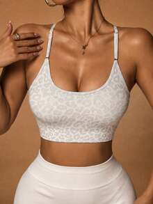 1pc Women's Leopard Print Criss-Cross Back Sports Bra, Suitable For Yoga, Fitness, Running, Y2K Glowmode Autumn Style - Multicolor - View 4